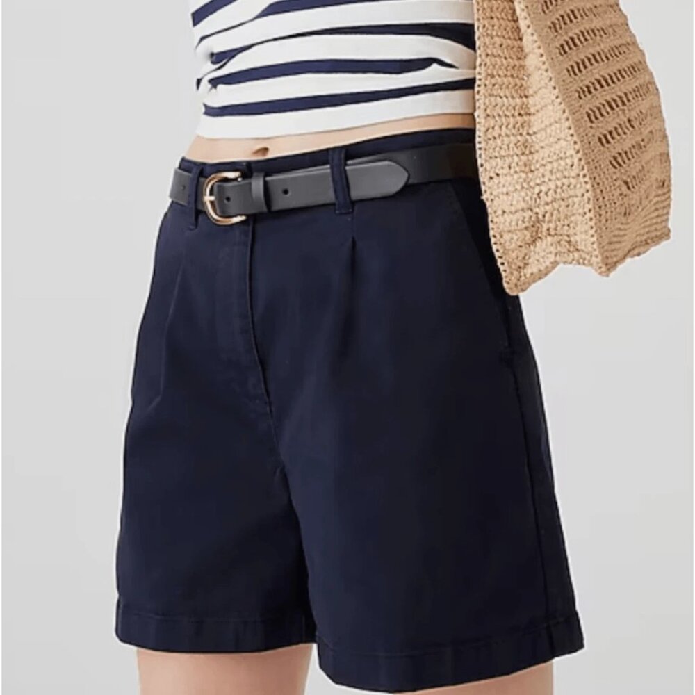 NWT J Crew Pleated High Rise Capeside Chino Shorts Navy Blue 10 PREPPY CLASSIC
